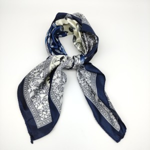 Navy blue retro small silk scarf